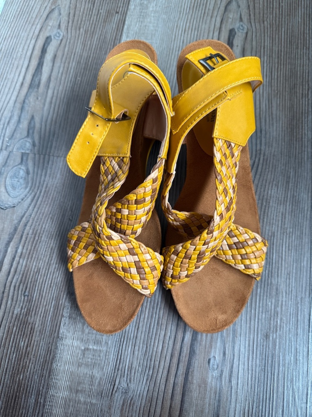 F&F Mustard Yellow Braided Wedge Sandals